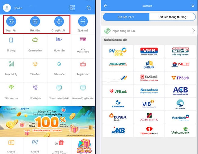 Tiện ích cơ bản trên VTCPay